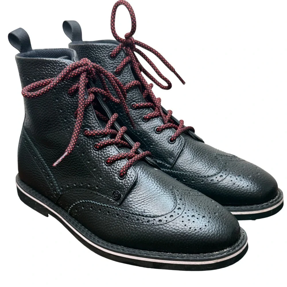 G/FORE Mens Gallivanter Onyx Pebble Leather Wingtip Golf Boots G4MA23EF05 10.5